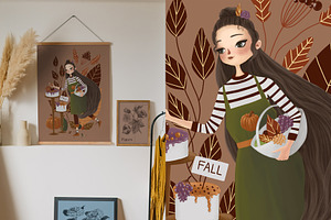 Unique Fall Baker Girl Illustration