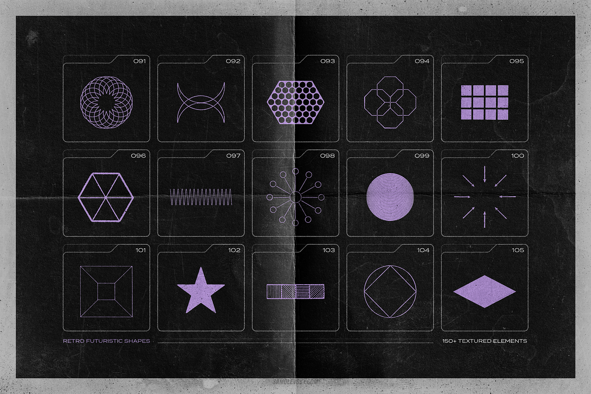 150 Retro-Futuristic Textured Shapes, an Object Graphic by Samolevsky (Photo 11 of 17)