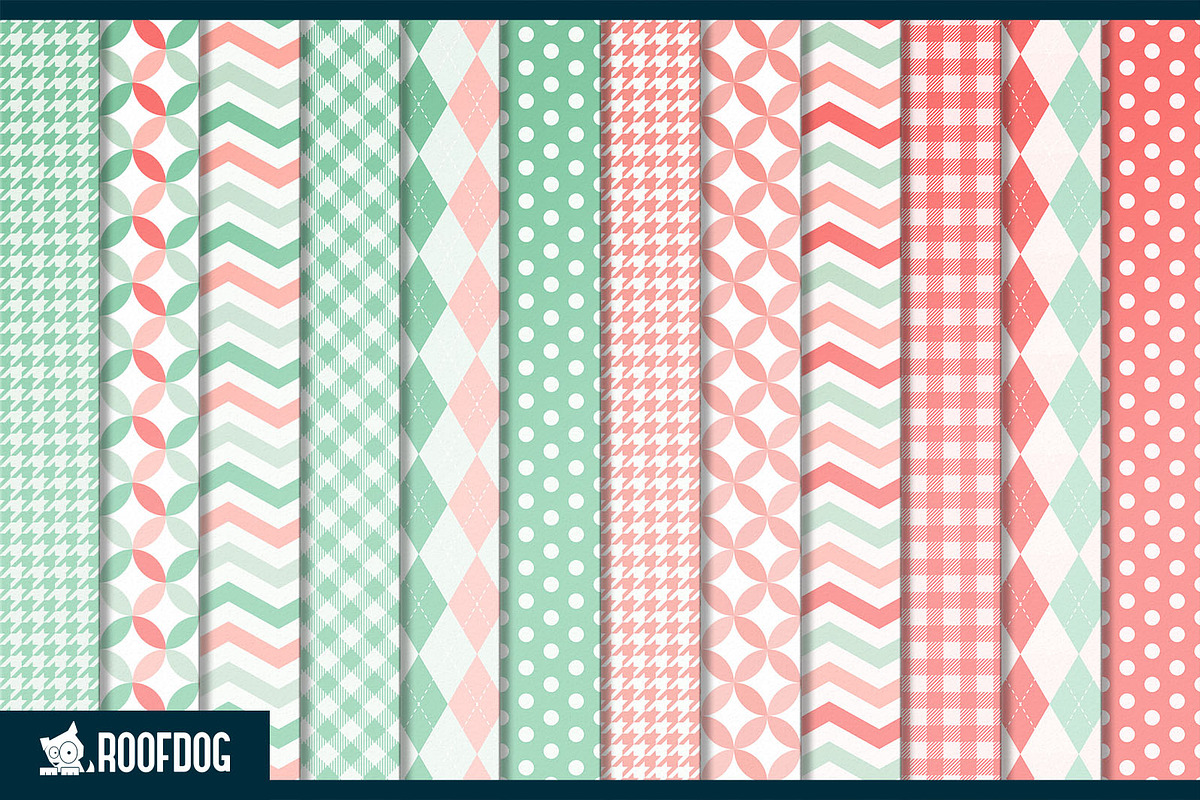 Classic digital paper mint and coral, a Pattern Graphic by Roofdog Design (Photo 2 of 5)