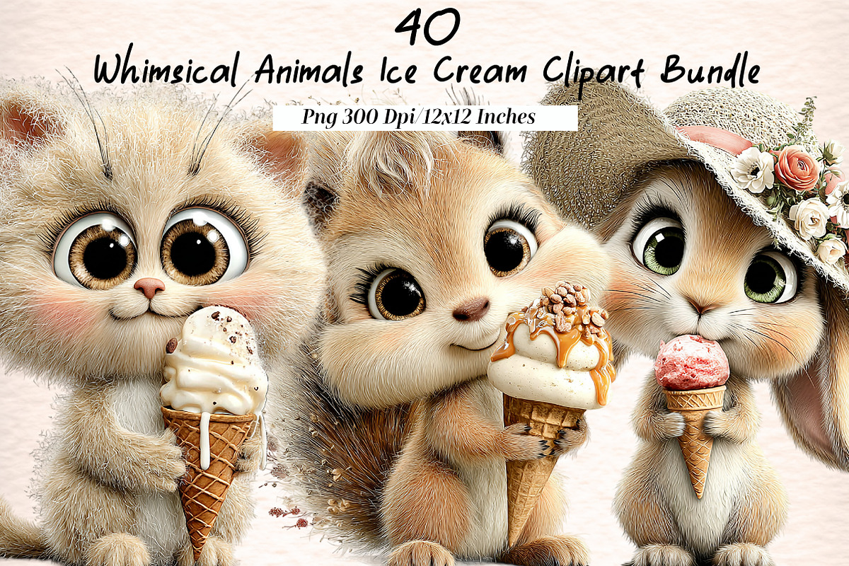 Whimsical Animals Ice Cream Clipart, an Illustration by Digital Artistic99 (Photo 1 of 11)