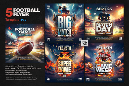 5 Football Flyer Template, a Flyer Template by Tarommir