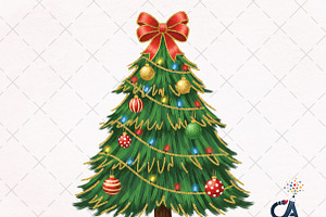 Glitter Christmas Tree Coquette Bow, an Illustration by Creative Art