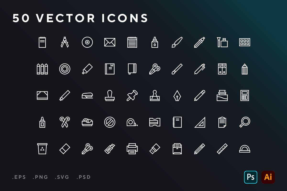 Stationery icons, an Outline Icon by Wencory (Photo 1 of 2)