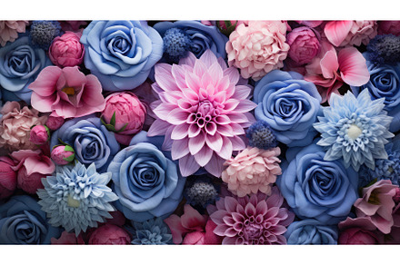 garden blue and pink flowers ai, a Nature Photo by pikepicture