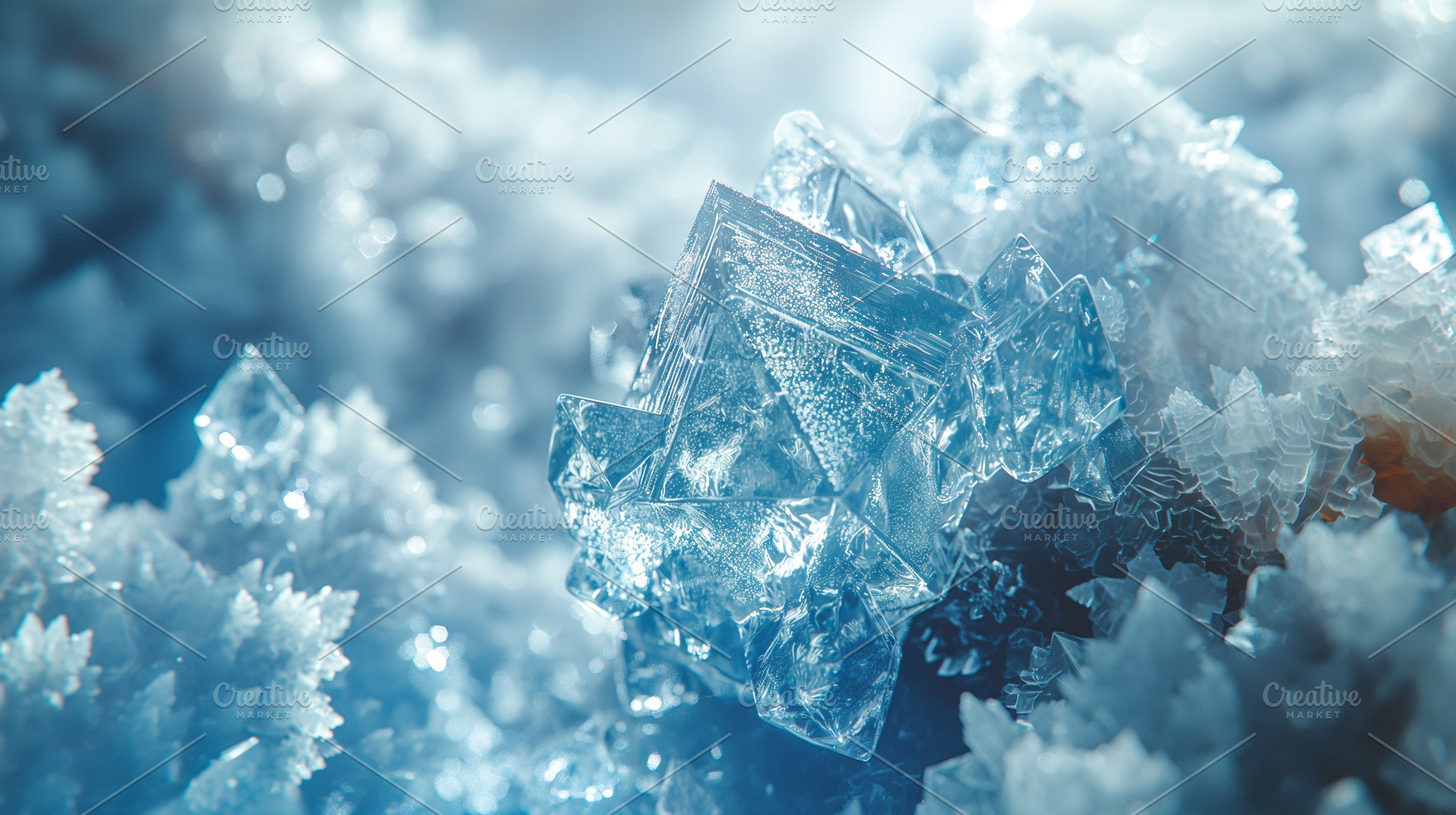 Close-up of shimmering blue crystals reflecting light in a delicate icy setting, a Background Photo by ImageMir