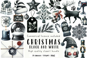 Black and White Christmas Clipart, an Illustration by CreationArt