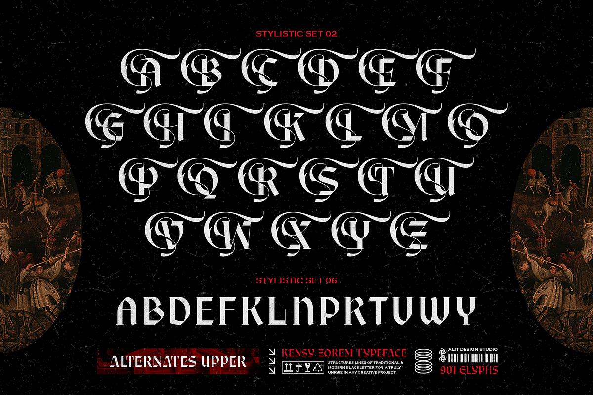 Kensy Zorem Typeface, a Blackletter Font by alit design (Photo 8 of 20)