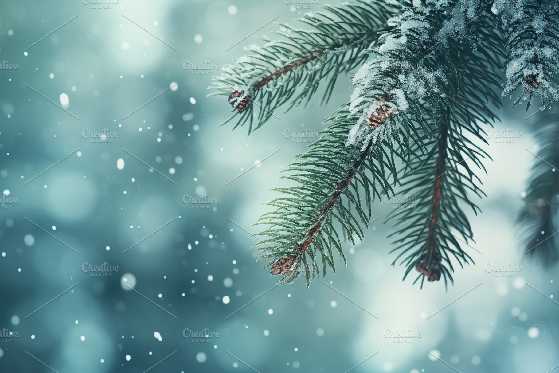 Snowy fir tree branches in the forest, a Nature Photo by AlyaAnd