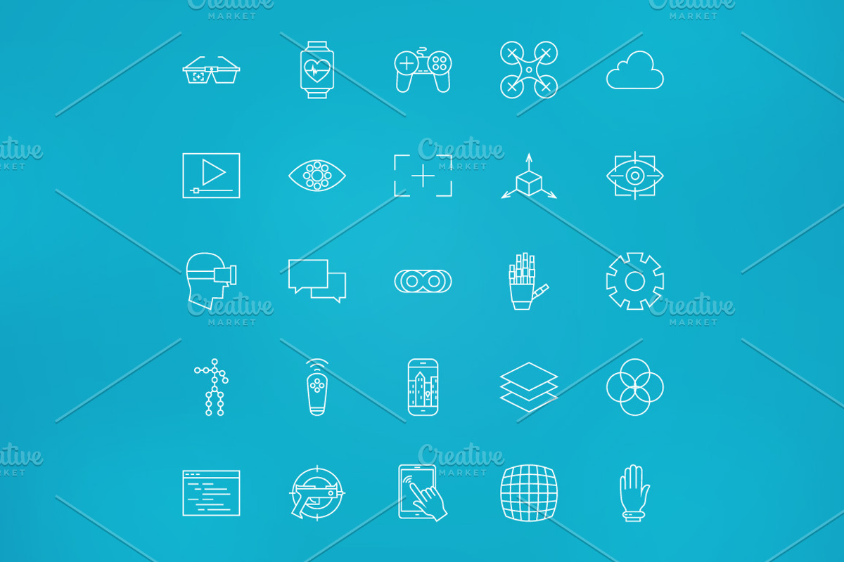 Virtual Reality Line Art Icons preview 4