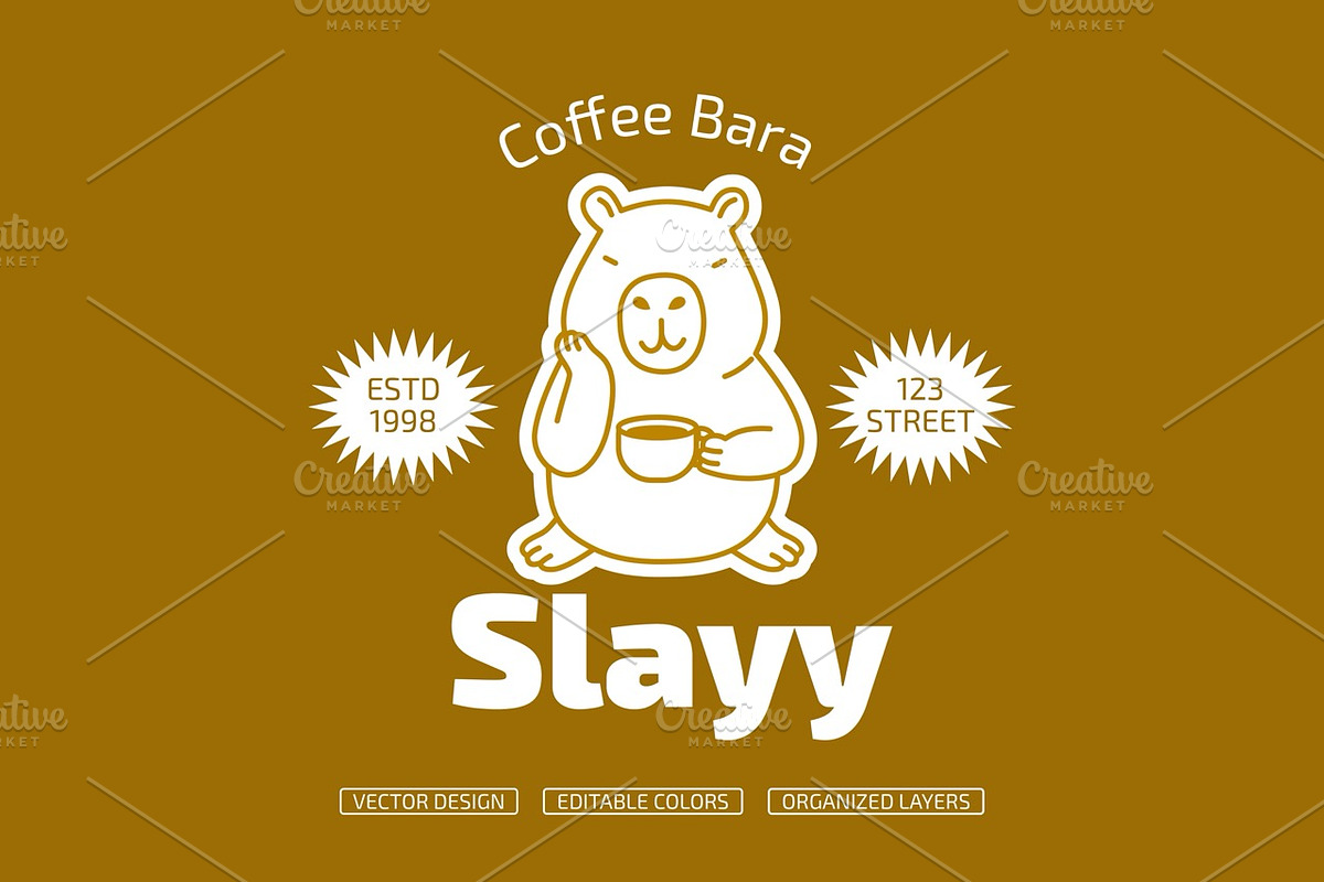 Coffee Bara Mascot Set - 6 Capybara, a Branding & Logo Template by Claymoon Lab (Photo 3 of 6)