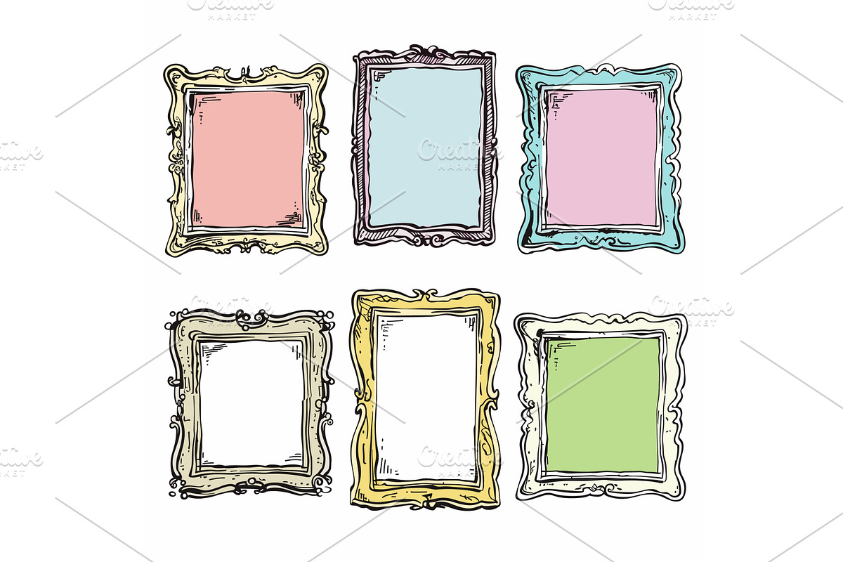 Hand drawn ornate frames colorful, an Illustration by Vectorstockersland