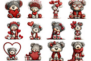 Whimsical Valentine Bear Clipart, an Illustration by Designking (Thumbnail 2 of 5)
