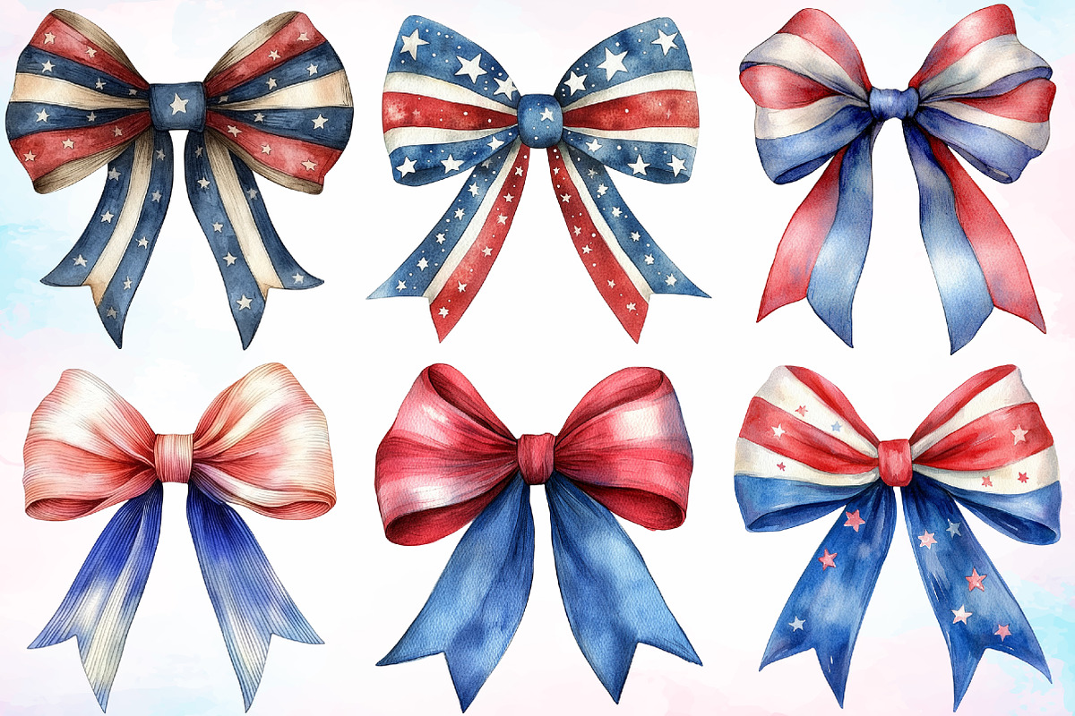 Watercolor 4th of July Bows Clipart, a Seasonal Illustration by Canvas Craft (Photo 5 of 5)