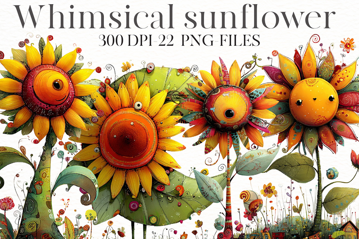 Whimsical sunflower Clipart, an Illustration by Designworld (Photo 1 of 8)