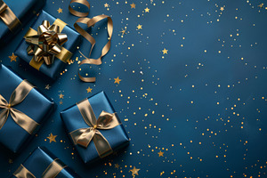 Blue Christmas presents with golden ribbons, an Abstract Photo by Natalia Klenova's Shop