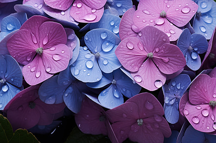 Many Hydrangea flowers bouquet pattern. Close-up of purple and blue hydrangea f, a Photo by Textures & Backgrounds