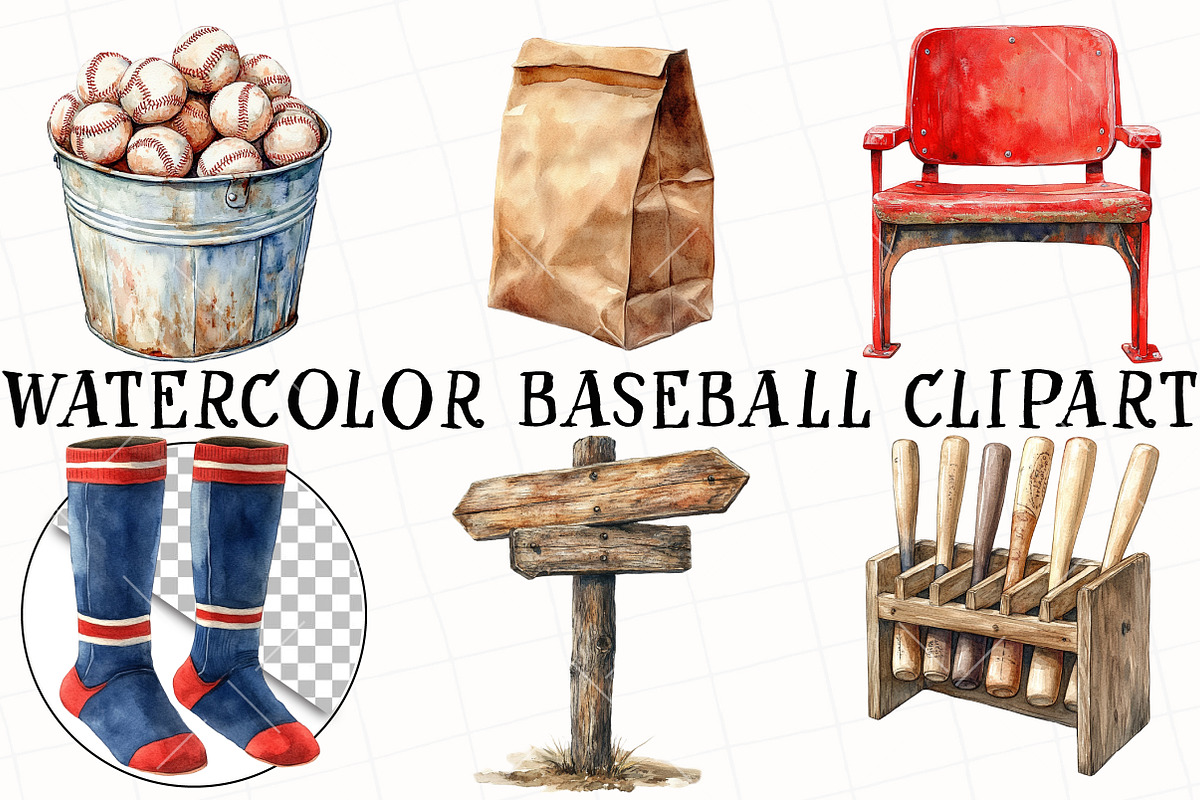 Watercolor Baseball Clipart, an Illustration by OK Design (Photo 2 of 6)