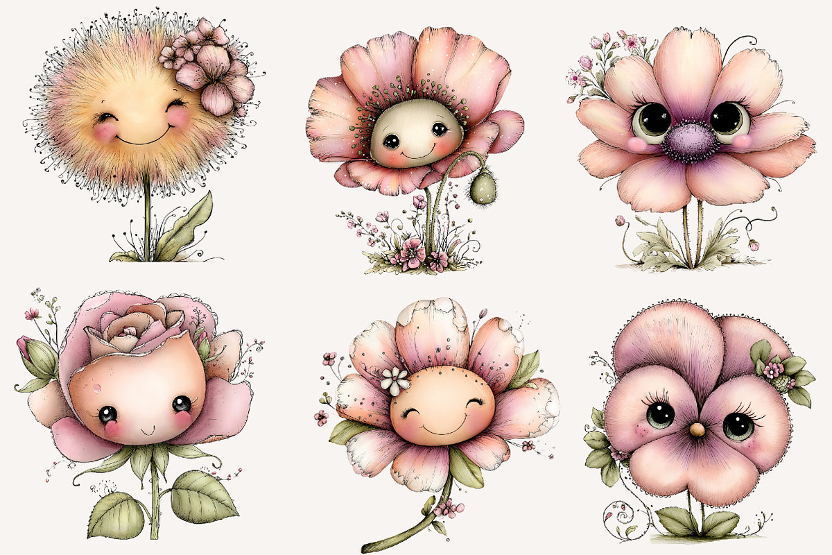 whimsical smiling flower clipart, an Illustration by Designworld (Photo 5 of 6)