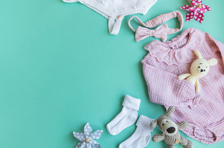 Set of pink clothes and accessories for newborn baby. Knitted to, a Beauty & Fashion Photo by Olena Rudo