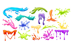 Cartoon paint splashes. Colorful, an Illustration by Stock-Smart-Start