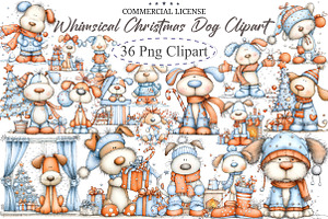 Whimsical Christmas Dog Clipart, an Illustration by designcity5