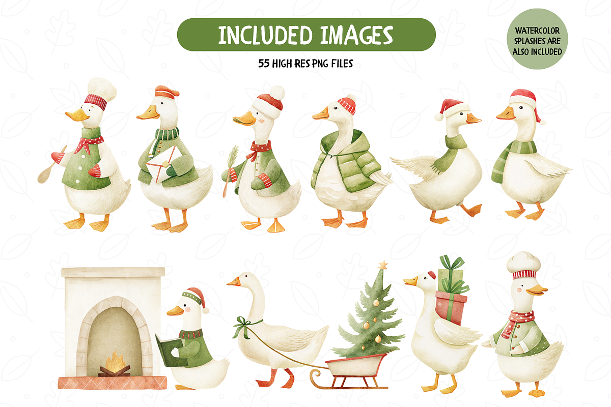 Christmas Goose Watercolor Set, an Illustration by TatiMockup (Photo 3 of 8)