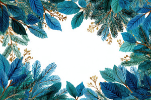 Teal and Gold Watercolor Winter Fram, a Photo by Pixeness Studio