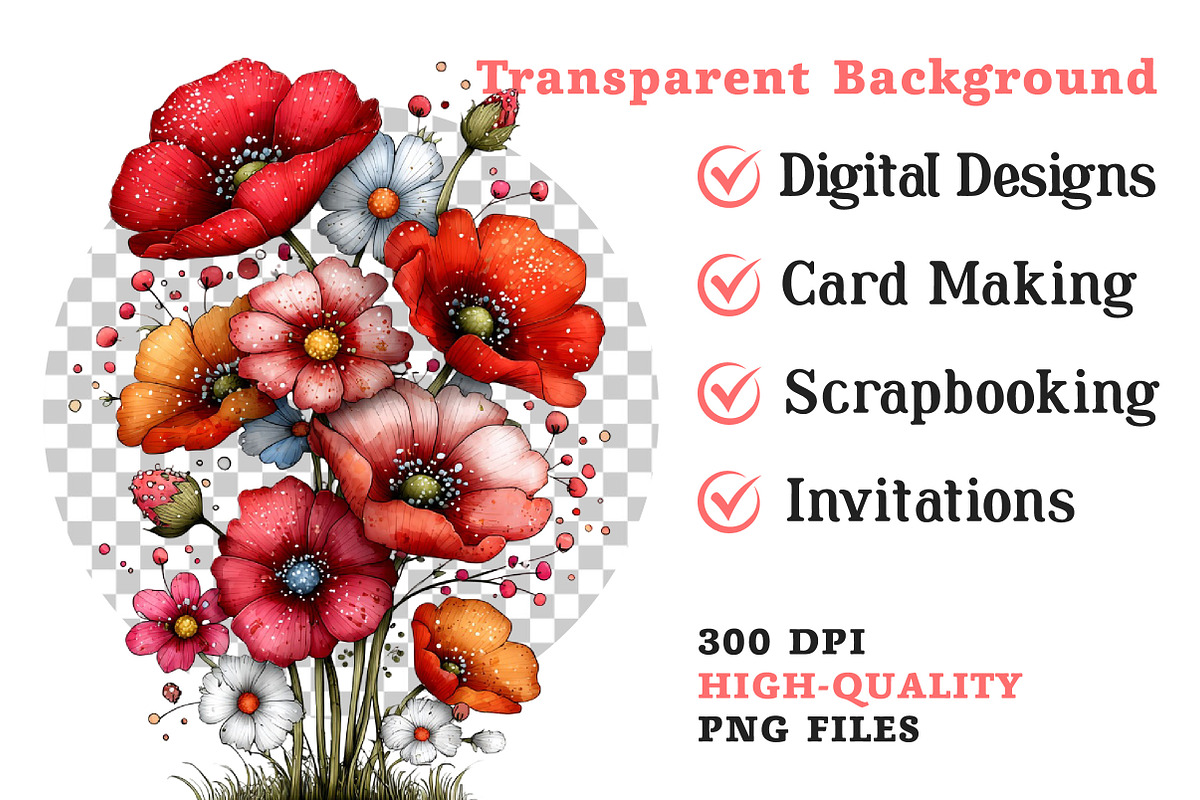 Whimsical Wildflowers Clipart,Spring, an Illustration by Dream Creation (Photo 8 of 8)