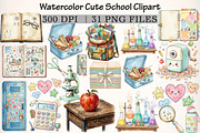 Watercolor Cute School Clipart, a Transportation Illustration by Digital Artistic99 (Thumbnail 1 of 9)