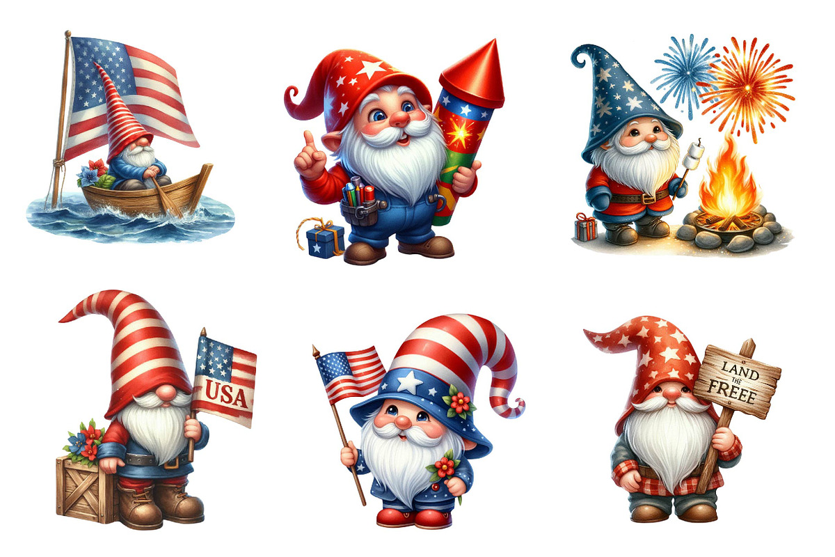 4th Of July Gnomes Clipart, an Illustration by CreationArt (Photo 3 of 5)
