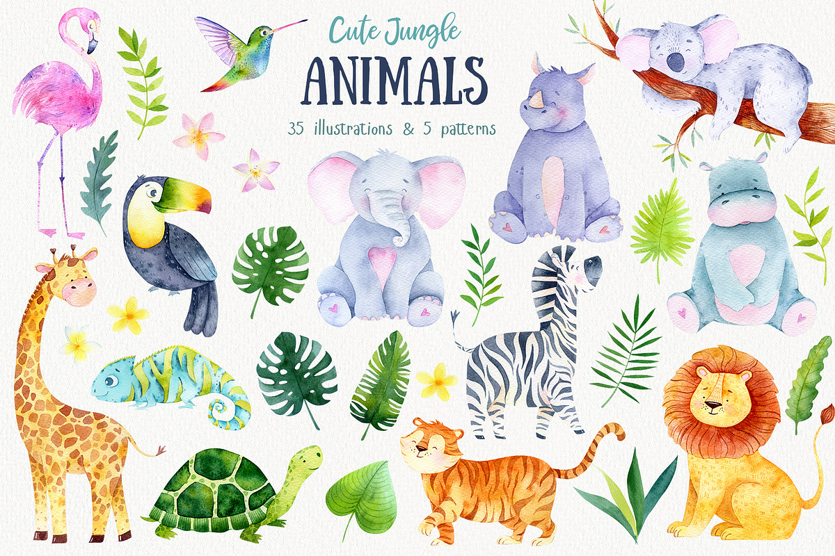 Watercolor Jungle Animal Clipart, an Animal Illustration by Watercolor Nastasia Art (Photo 1 of 7)