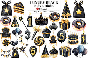 Luxury Black Kids Birthday Clipart, an Illustration by Watercolor design