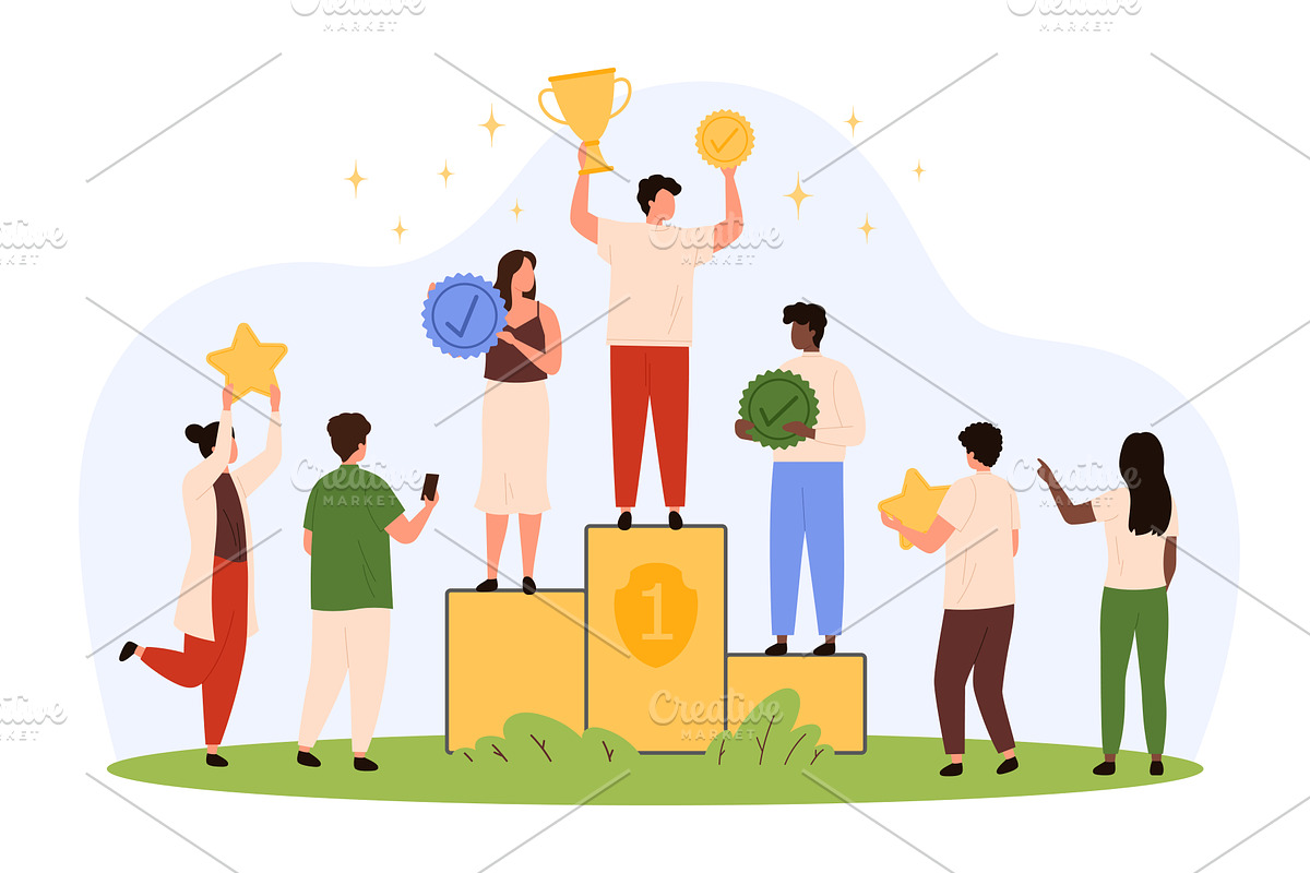 Podium for winners with achievement, a Person Illustration by Flashvector