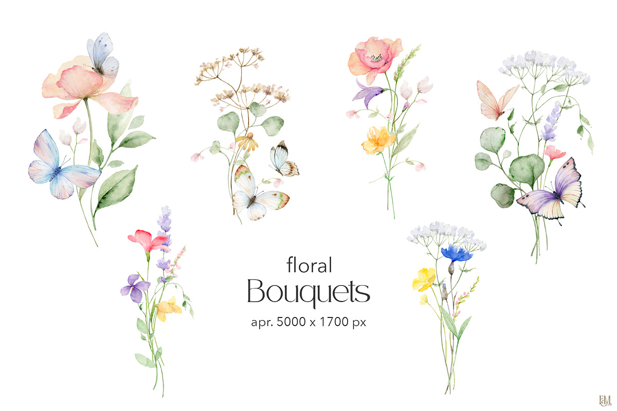 Watercolor Butterflies and Flowers, a Decorative Illustration by Elena Medvedeva (Photo 7 of 12)