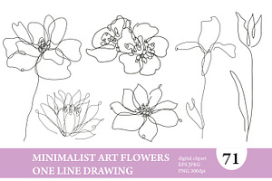 71 Flowers Continuous Line Set