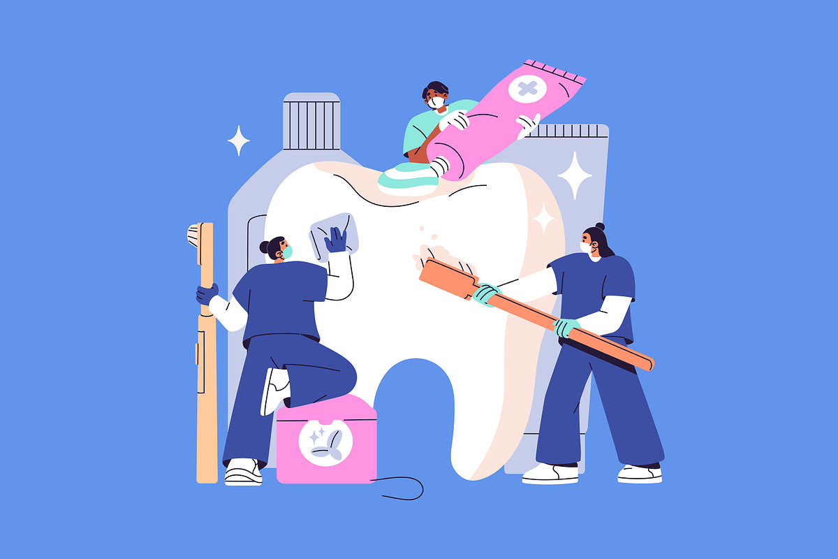 Dentists with teeth set + banners, a Healthcare Illustration by PaperTrident (Photo 2 of 6)