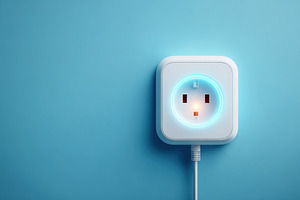 Modern white socket on a wall, a Technology Photo by AlyaAnd