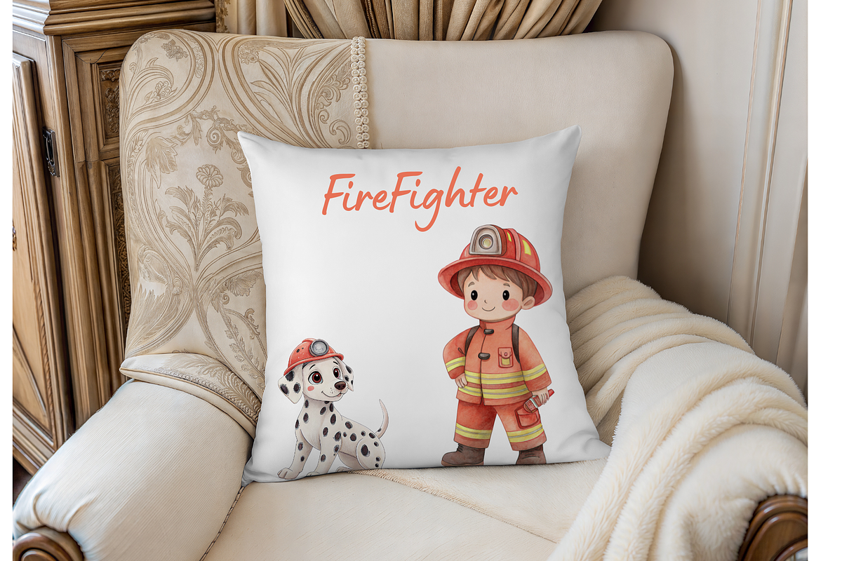 Little Firefighter Watercolor Set, an Illustration by MockupWizard (Photo 5 of 6)
