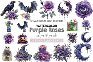 Halloween & Purple Roses Clipart