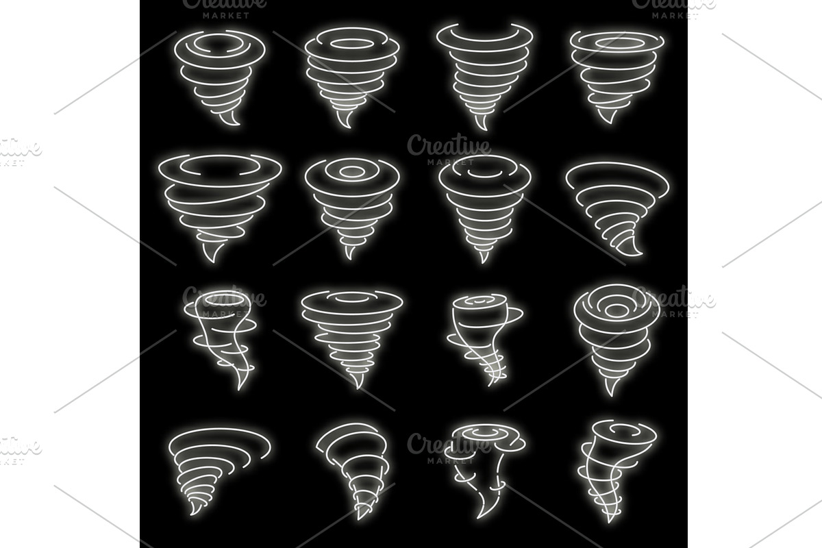 Tornado air icons set vector neon, an Illustration by Ylivdesign