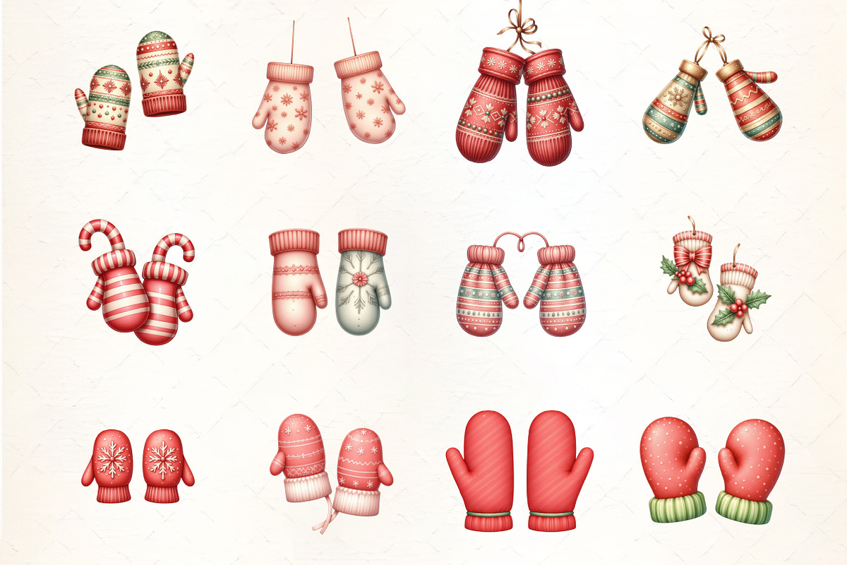 Christmas Mittens Pattern Clipart, an Illustration by CrexoraLab (Photo 2 of 5)