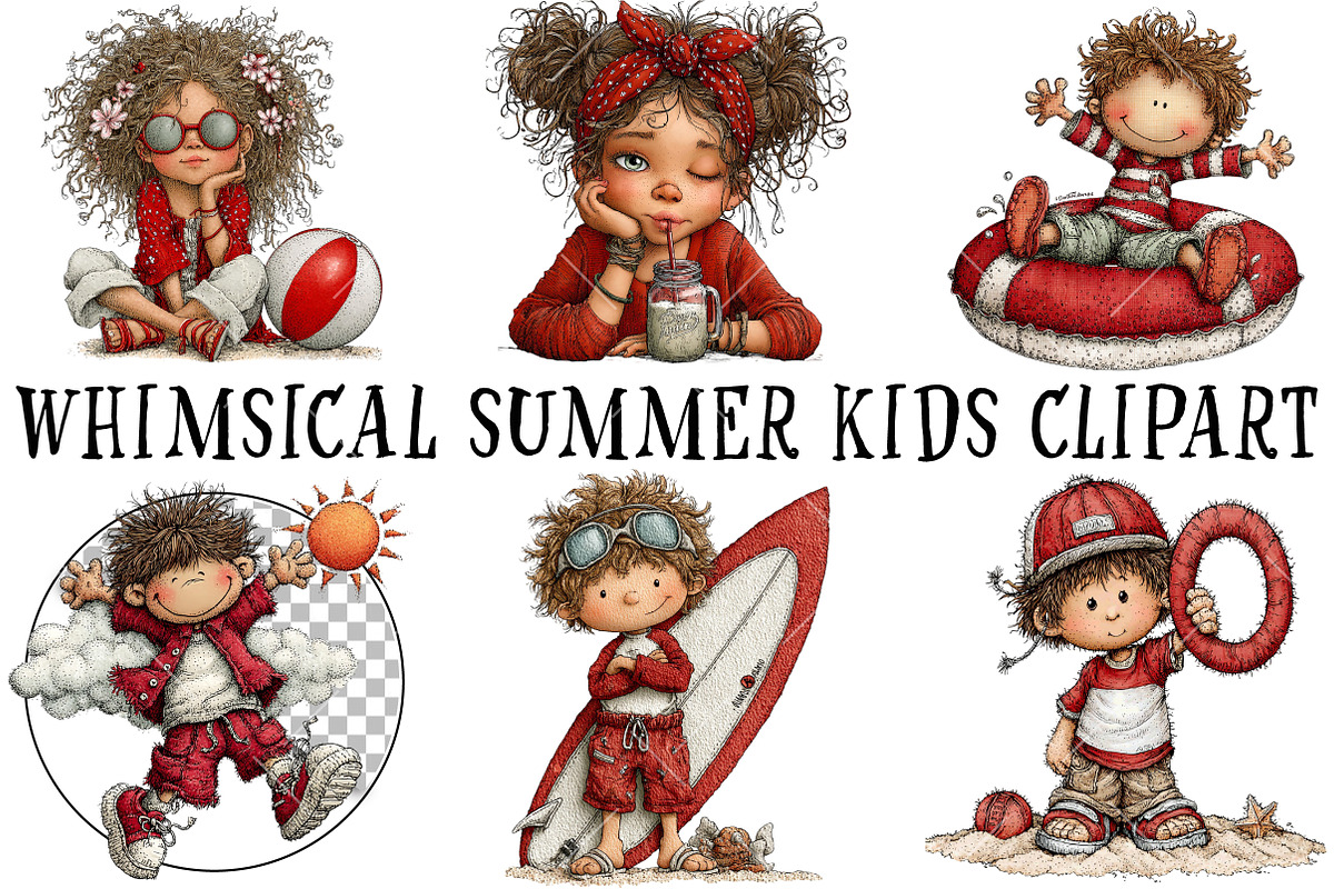 Whimsical Summer Kids Clipart, an Illustration by OK Design (Photo 2 of 6)