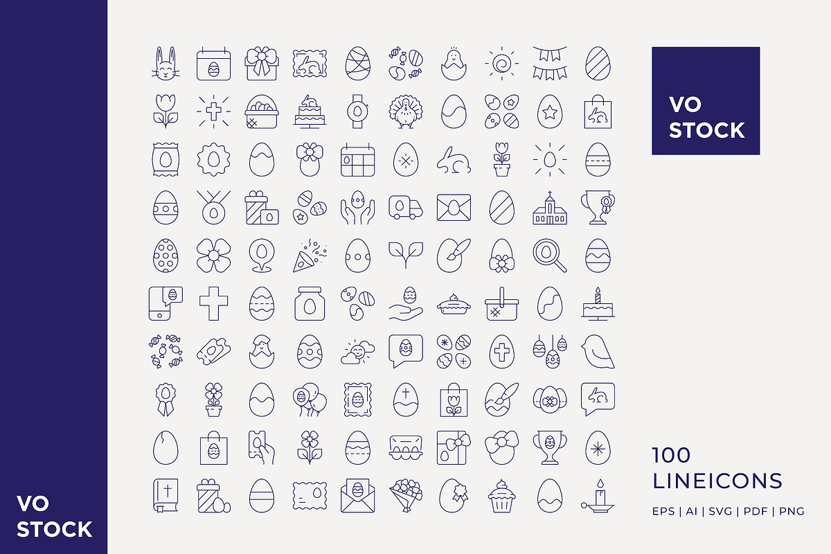 100 Easter icons, an Outline Icon by vo.stock (Photo 2 of 6)