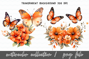 Butterfly Flowers Watercolor Clipart