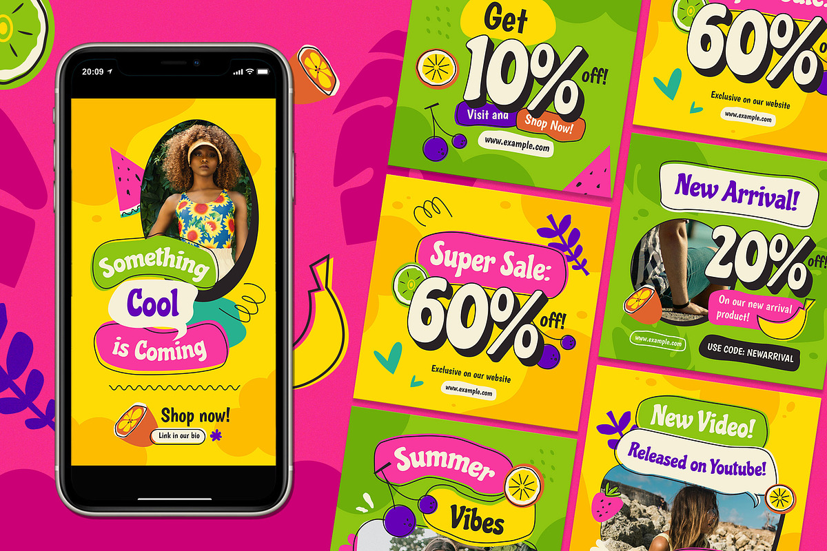 Cartoon Fashion Summer Instagram Set, a Social Media Template by Aiyari Graphic (Photo 1 of 5)