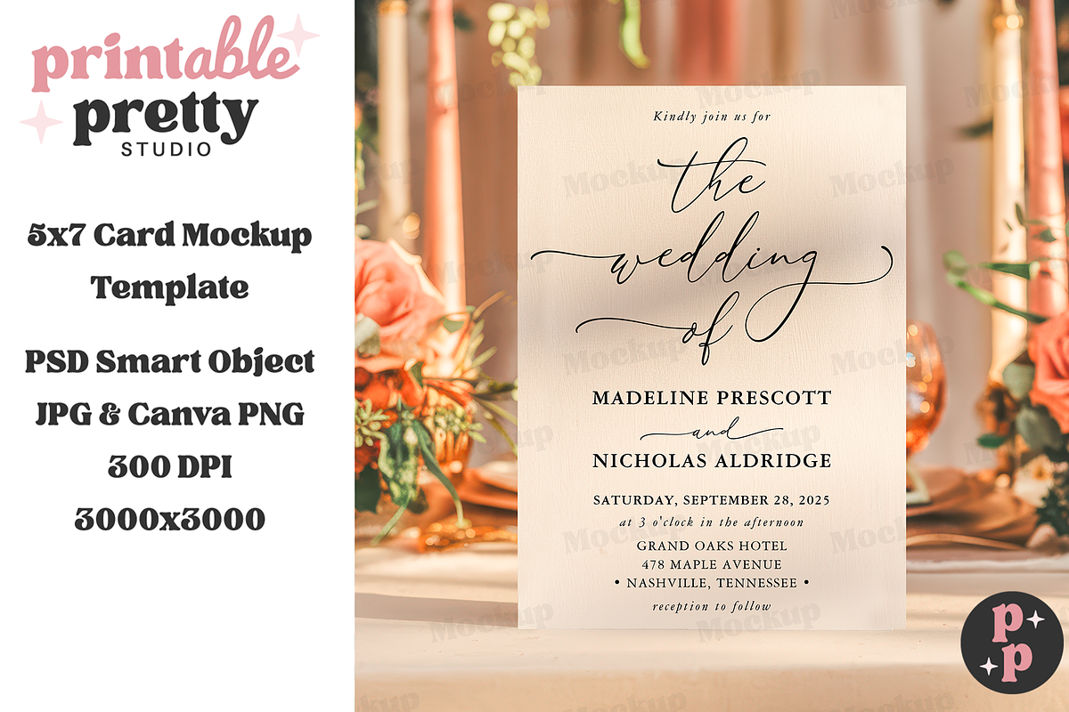 Romantic Wedding Card Mockup PSD, a Product Mockup by Printable Pretty Studio (Photo 8 of 10)