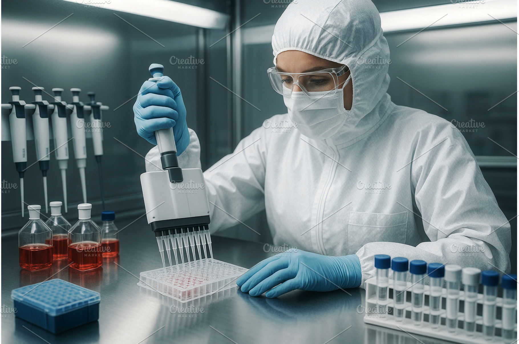 Scientist in protective gear uses a, a Technology Photo by Sergey Kotenev