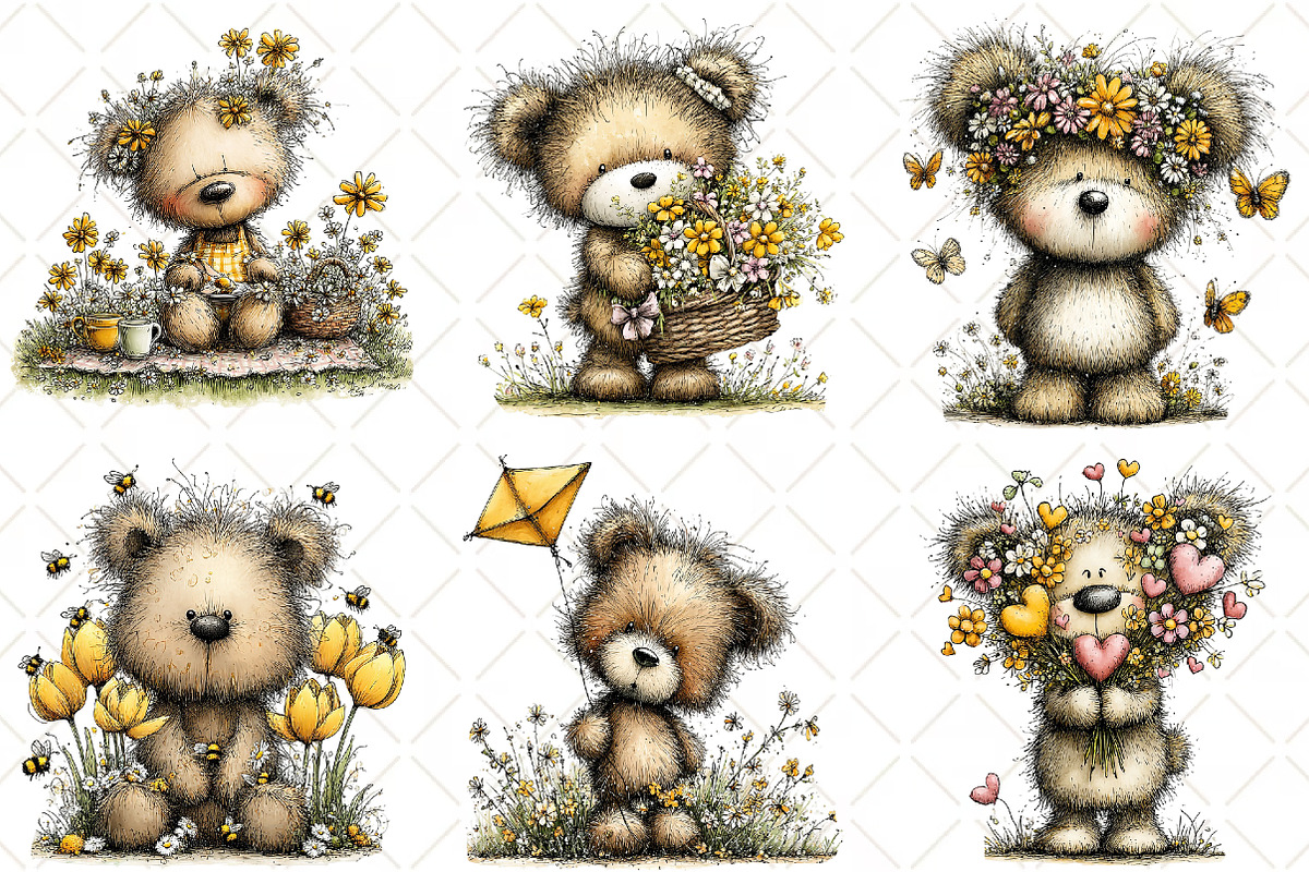 Whimsical Spring Bear Clipart, an Animal Illustration by Black Bird Studio (Photo 4 of 6)