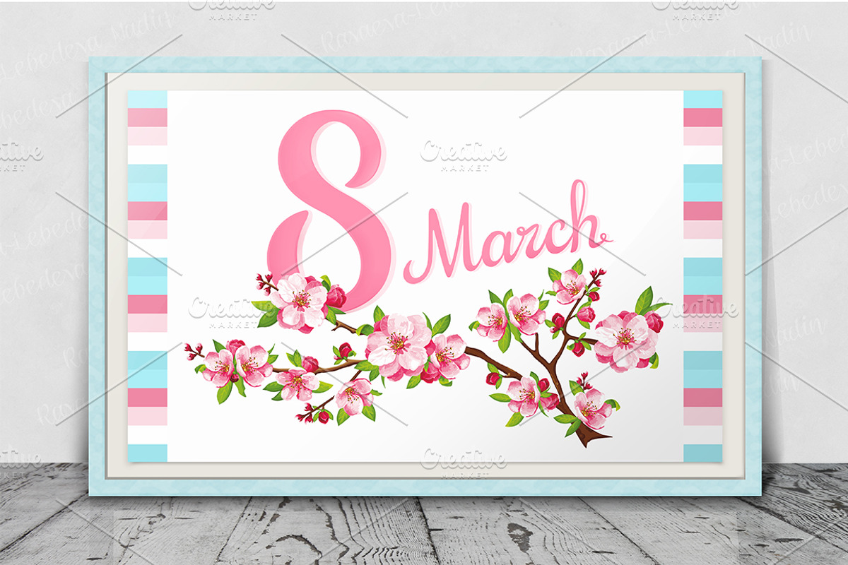 SET / 3 / Sakura Blossom for 8 March, a Decorative Illustration by Nadin_Lebedeva (Photo 5 of 6)