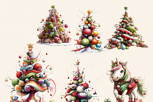 WHIMSICAL CHRISTMAS UNICORNS CLIPART